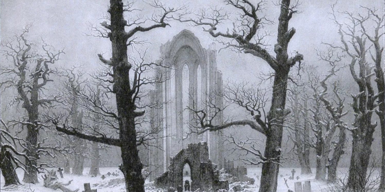 Friedrich-Claustro del cementerio en la nieve-1819